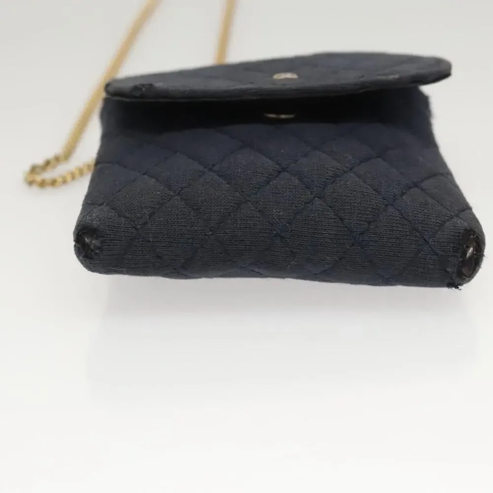Chanel Mini Matelasse Cotton Chain Pouch Navy Gold CC Blue
